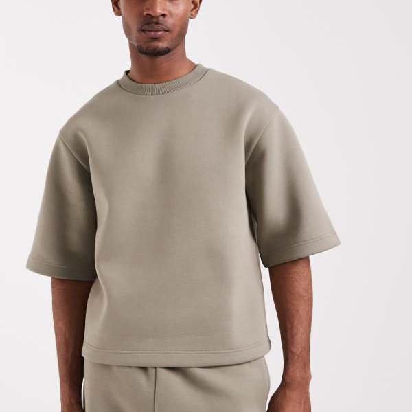 エイソス ASOS asos ASOS DESIGN co-ord ヘビーウェイト スキューバスタイル 布切れ 伸び伸びするティーシャツ（カーキ） トップス メンズ 成人男性 インポートブランド ごく小さい大きさから大層らしい大きさまで
