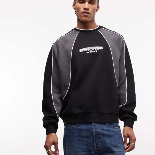エイソス ASOS asos ASOS DESIGNのリラックスフィットプリントスウェットシャツ（とり捨てる＆ソーパネル、黒いこと） トップス メンズ 成人男性 インポートブランド 弱められた大きさから馬鹿でかい大きさまで