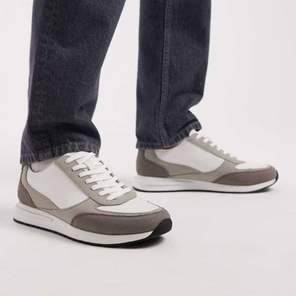 エイソス ASOS asos ASOS DESIGN マルチパネル グレー＆ホワイト レースアップ トレーナー 靴 メンズ 男性 インポートブランド 小さいサイズから大きいサイズまで