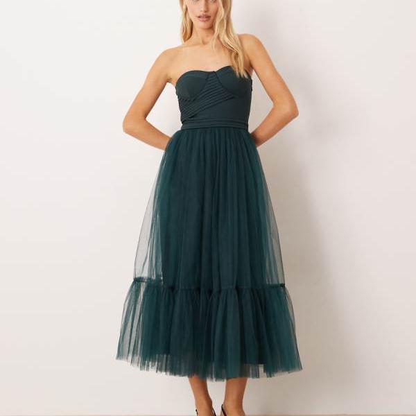 Lace & Beads レース＆ビーズのバンドゥチュールミダキシドレス（エメラルド） トップス レディース 女性 インポートブランド 小さいサイズから大きいサイズまで