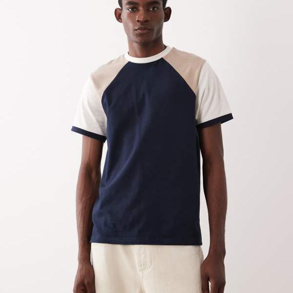 エイソス ASOS asos ASOS DESIGN クリーム色のコントラストスリーブ付きヘビーウェイトTシャツ トップス メンズ 男性 インポートブランド 小さいサイズから大きいサイズまで