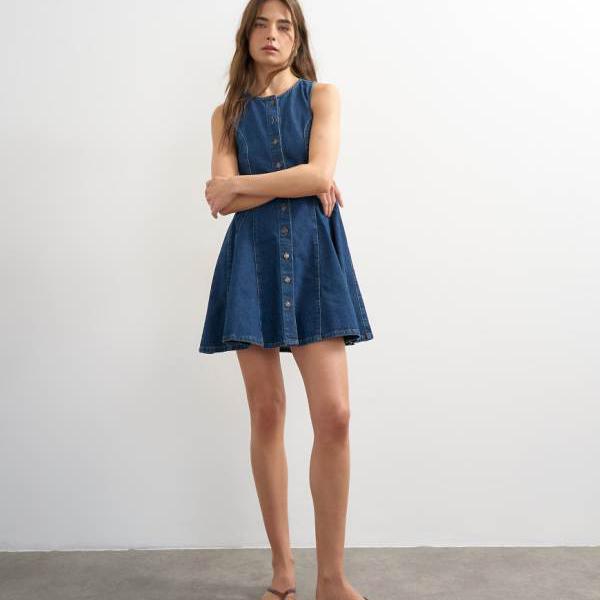 とっ始め販売店 Topshop TOPSHOP とっ始め販売店のデニムゴデットシームミニドレス（金持ち青み） 衣装 レディース 成人女性 インポートブランド 弱められた大きさから馬鹿でかい大きさまで
