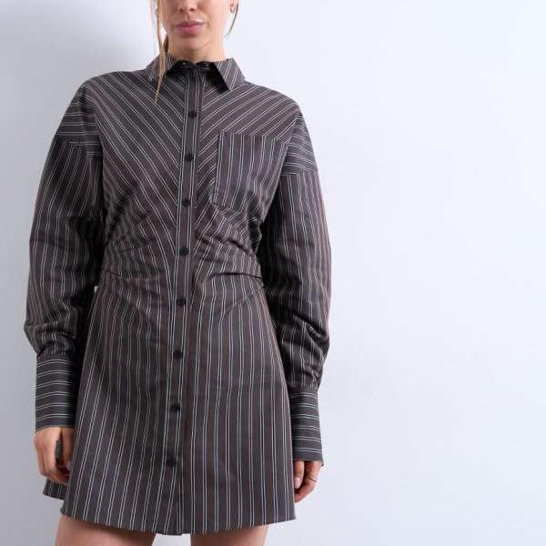 トップショップ Topshop TOPSHOP トップショップのギャザーウエスト長袖シャツドレス（バーガンディストライプ） トップス レディース 女性 インポートブランド 小さいサイズから大きいサイズまで 17,027円