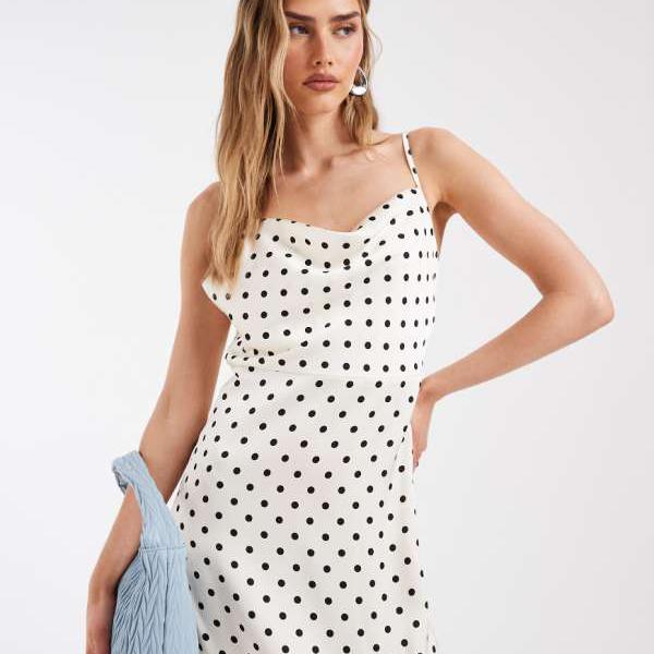 オンリー ONLY Only 白のドット柄サテンマキシドレスのみ ワンピース レディース 女性 インポートブランド 小さいサイズから大きいサイズまで｜セレクトショップ　Diva　Closet