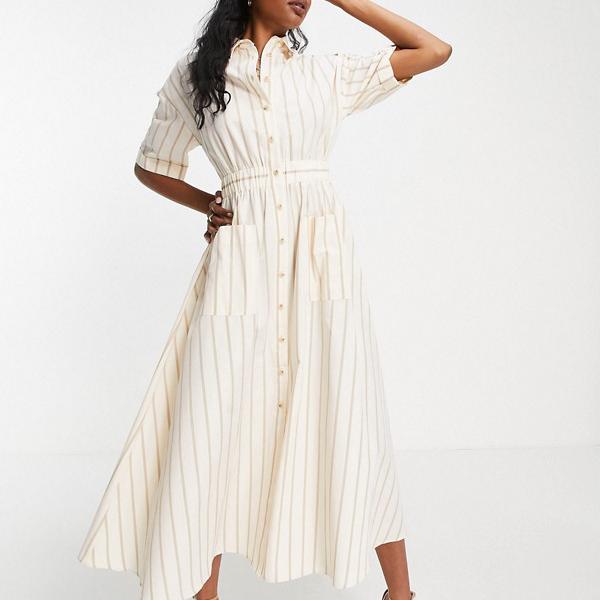 楽天市場 エイソス Asos Asos Asosdesignストライププリントの伸縮性ウエストミディシャツドレスのトールボタン ワンピース レディース 女性 インポートブランド 小さいサイズから大きいサイズまで セレクトショップ Diva Closet
