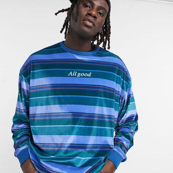 在庫一掃 エイソス Asos Asos Asosdesign胸の刺繍が施されたベロアストライプの特大スウェットシャツ トップス メンズ 男性 インポートブランド 小さいサイズから大きいサイズまで 数量限定 Www Nsmakedonaca Org Rs