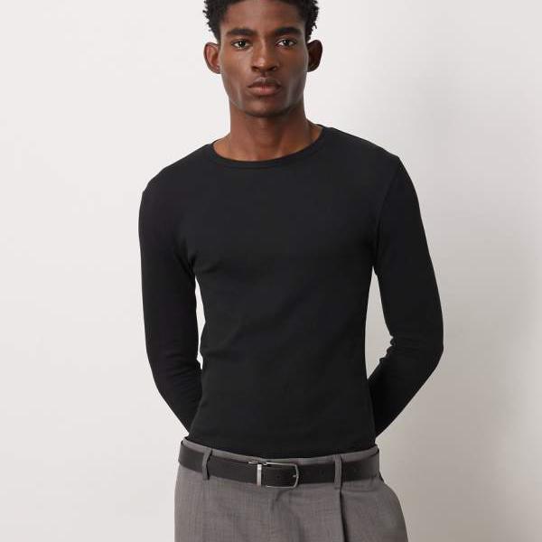 エイソス ASOS asos ASOS DESIGN Essentials マッスルフィット ロングスリーブTシャツ（ブラックリブ） トップス メンズ 男性 インポートブランド 小さいサイズから大きいサイズまで