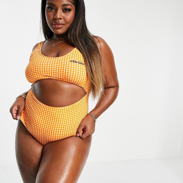 レディースファッション 水着 誠実 エレッセ Ellesse 小さいサイズから大きいサイズまで インポートブランド 女性 レディース 水着 オレンジ ギンガムチェック水着 エレッセ Ellesse