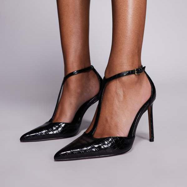 エイソス ASOS asos ASOS DESIGN プライムTバーハイヒールシューズ（ブラッククロコダイル） 靴 レディース 女性 インポートブランド 小さいサイズから大きいサイズまで