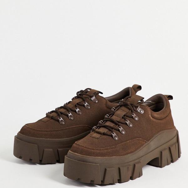 エイソス Asos Asos Asos Designは 分厚いソールを備えた茶色の合成皮革の靴をひもで締めます 靴 メンズ 男性 インポートブランド 小さいサイズから大きいサイズまで Fitzfishponds Com