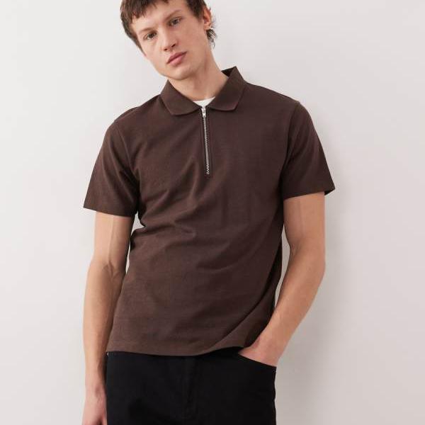 エイソス ASOS asos ASOS DESIGN クォータージップ ポロシャツ（ブラウン ブークレ） トップス メンズ 男性 インポートブランド 小さいサイズから大きいサイズまで