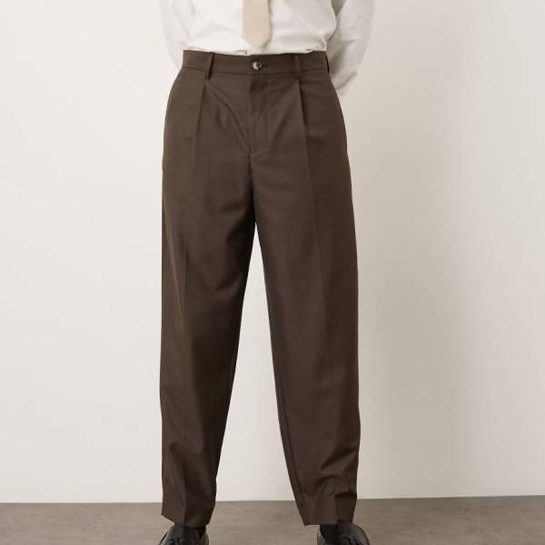エイソス ASOS asos ASOS DESIGNの赤銅色のマイクロテクスチャーを当て嵌めるしたかっこ良いで伸び伸びするしたテーパードパンツ ズボン下 下つ方 メンズ 成人男性 インポートブランド 弱められた大いさから途轍も無い大いさまで メンズファッション-ズボン・パンツ