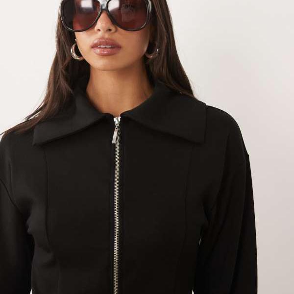 エイソス ASOS asos ASOS DESIGNのジップアップオーバーサイズカラージャケット（黒いこと） アウター レディース 亭主もち インポートブランド ごく小さい大きさから大層らしい大きさまで