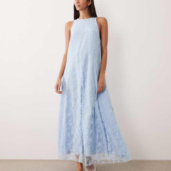 エイソス ASOS asos ASOS DESIGN ハイネック レーサーレース マキシドレス ベビーブルー ワンピース レディース 女性 インポートブランド 小さいサイズから大きいサイズまで