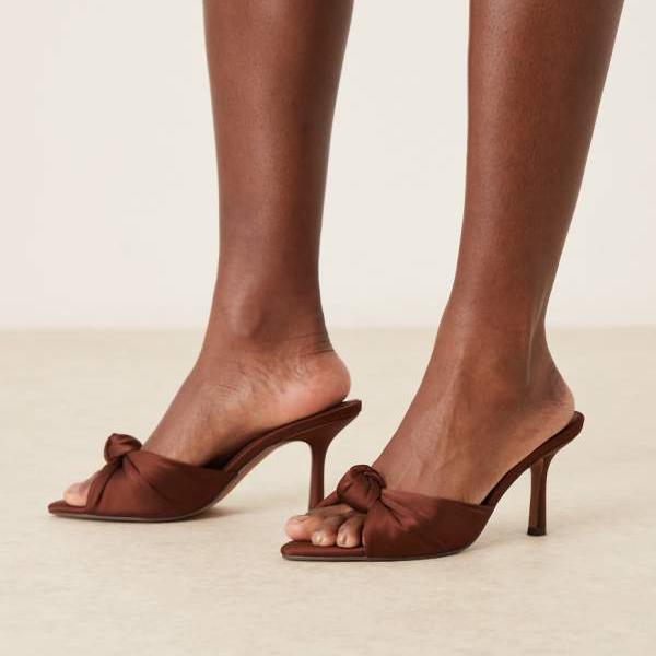 エイソス ASOS asos ASOS DESIGN ネモ ノットディテール ハイヒール ミュール（チョコレートサテン） 靴 レディース 女性 インポートブランド 小さいサイズから大きいサイズまで