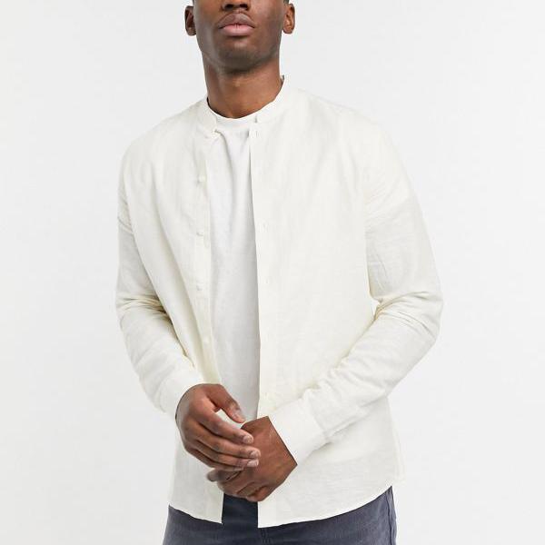 本店は 楽天市場 エイソス Asos Asos Asosdesignレギュラーフィットスマートリネンシャツ ベージュのマンダリンカラー トップス メンズ 男性 インポートブランド 小さいサイズから大きいサイズまで セレクトショップ Diva Closet 激安単価で Www Babalhawa Net