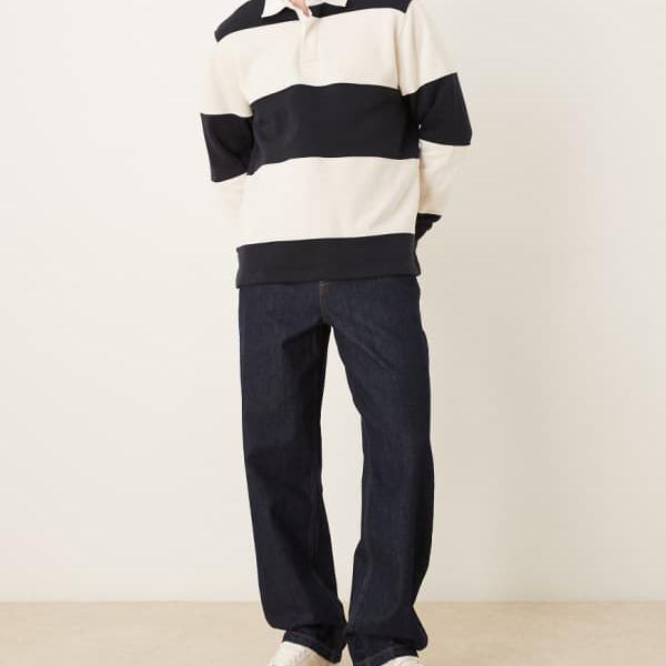 エイソス ASOS asos ASOS DESIGN 名取り草飛球が見えるバギーインディゴジーンズ ズボン下 下つ方 メンズ 成人男性 インポートブランド ごく小さい大きさから大層らしい大きさまで