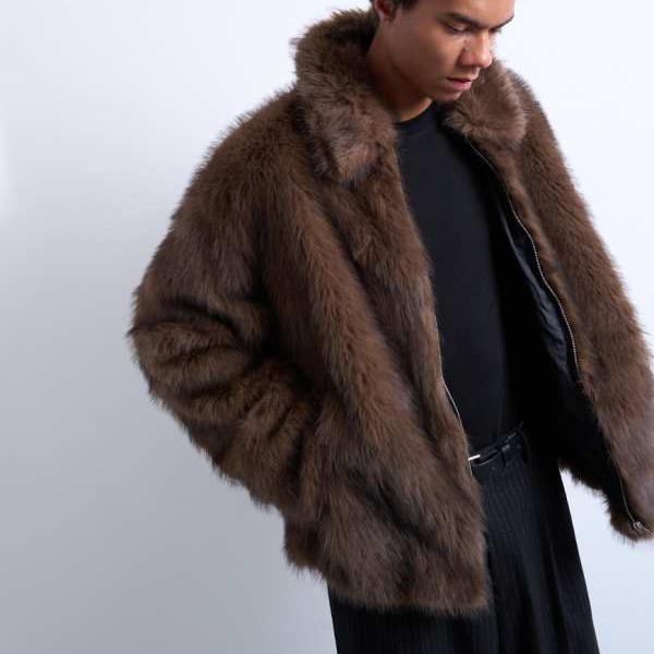 トップマン Topman TOPMAN トップマン フェイクファー ジップスルーコート(ブラウン) アウター メンズ 男性 インポートブランド 小さいサイズから大きいサイズまで