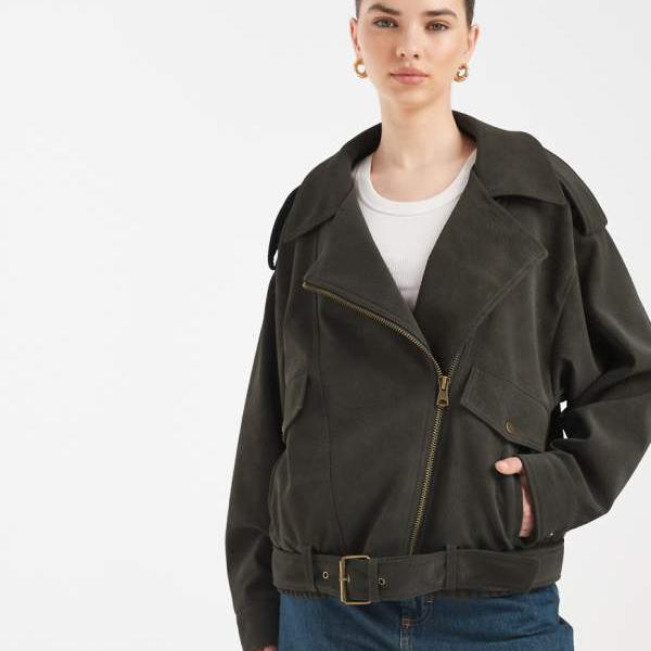 エイソス ASOS asos ASOS DESIGN オーバーサイズ レザー風 バイカージャケット（カーキ） アウター レディース 女性 インポートブランド 小さいサイズから大きいサイズまで