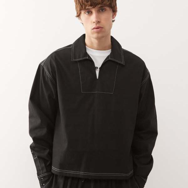 リクレイムドヴィンテージ Reclaimed Vintage コントラストステッチ入りブラックのヴィンテージロングスリーブプルオーバーシャツ トップス メンズ 男性 インポートブランド 小さいサイズから大きいサイズまで 14,535円