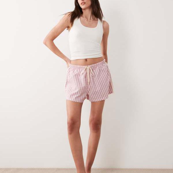 エイソス ASOS asos ASOS DESIGN レーストリムウエストバンド付きピンクチェック柄パジャマボクサーショーツ パンツ ボトム レディース 女性 インポートブランド 小さいサイズから大きいサイズまで