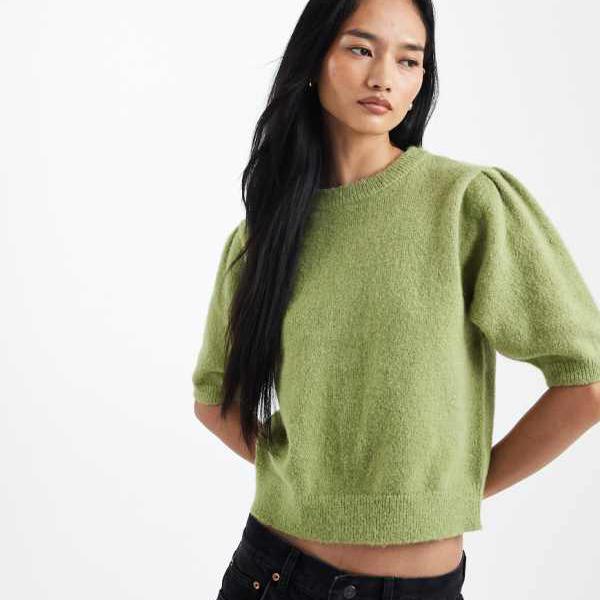 エイソス ASOS asos ASOS DESIGN ニット半袖ウエストトップス（ピスタチオ） パンツ ボトム レディース 女性 インポートブランド 小さいサイズから大きいサイズまで