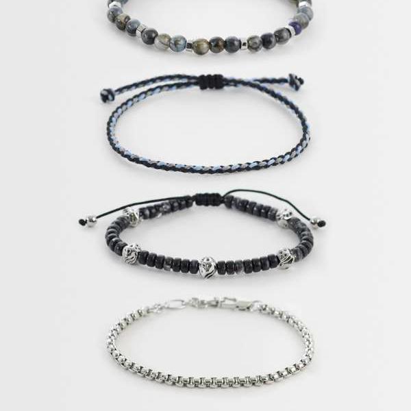 エイソス ASOS asos ASOS DESIGN ビーズとチッピングストーンブレスレット 4個書き割り（マルチ色合い） 添え物 メンズ 成人男性 インポートブランド