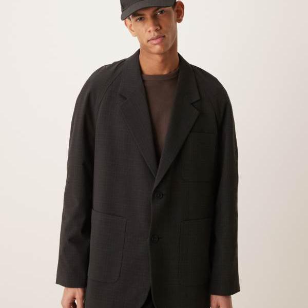 エイソス ASOS asos ASOS DESIGN スラウチスーツジャケット（ブラックマイクロチェック） アウター メンズ 男性 インポートブランド 小さいサイズから大きいサイズまで