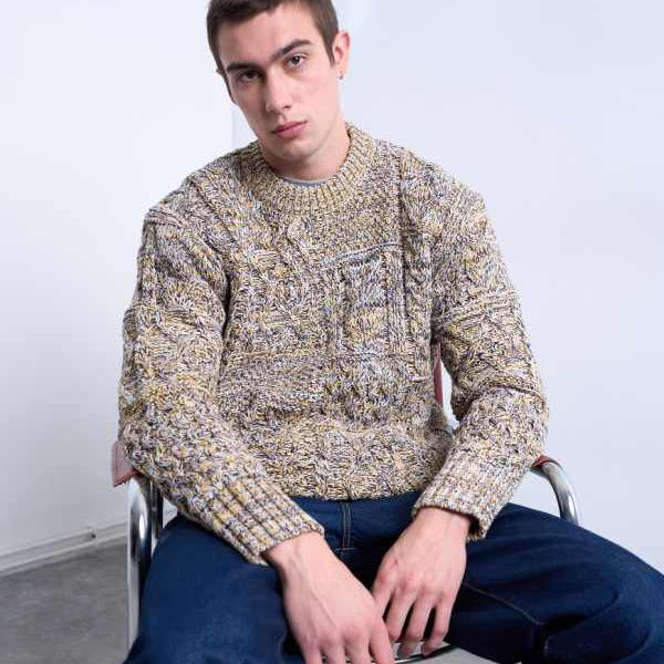 とっ始めマン  Topman TOPMAN とっ始めマン レギュラー相応う 有線テレビ編み物 前掛け（黄色捻じれ） トップス メンズ 成人男性 インポートブランド 弱められた大きさから馬鹿でかい大きさまで