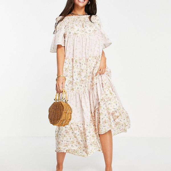 リバーアイランド River Island River Island Riverislandティアードミックスプリントバルドーマキシドレスピンク ワンピース レディース 女性 インポートブランド 小さいサイズから大きいサイズまで Bouncesociety Com