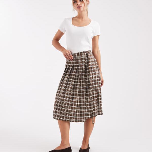 ミスセルフリッジ Miss Selfridge ミスセルフリッジのプチテーラードプリーツミディスカート（チェック柄） スカート レディース 女性 インポートブランド 小さいサイズから大きいサイズまで
