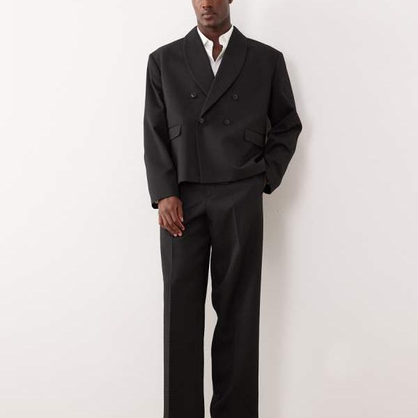 エイソス ASOS asos ASOS DESIGNの黒いことジャカードのワイドスーツパンツ ズボン下 下つ方 メンズ 成人男性 インポートブランド ごく小さい大きさから大層らしい大きさまで
