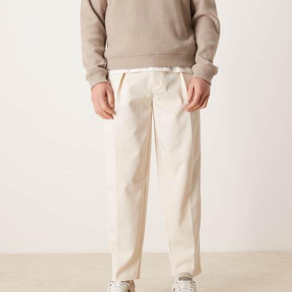 エイソス ASOS asos ASOS DESIGN エクリュ クールタッチ ツイルのスマートオーバーサイズ テーパード トラウザーズ ズボン下 下つ方 メンズ 成人男性 インポートブランド ごく小さい大きさから大層らしい大きさまで