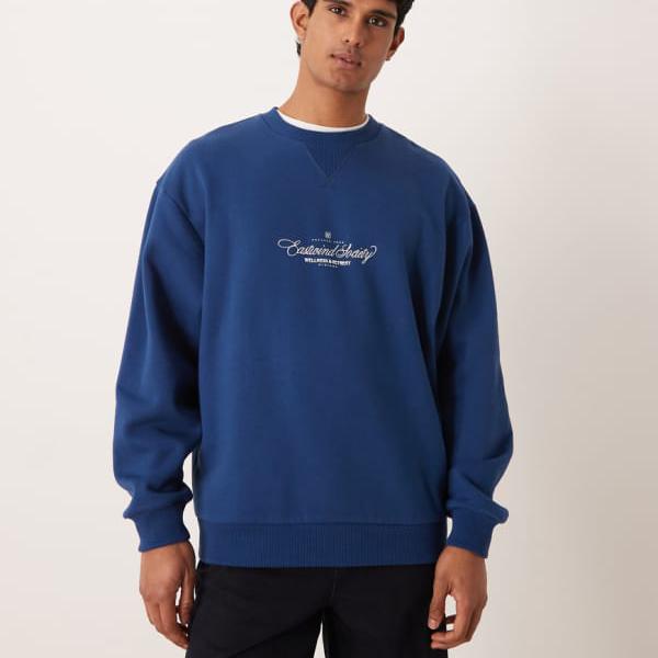 エイソス ASOS asos ASOS DESIGN 極太厚地の外套大きさ トレーナー（米国海軍、刷り上げる入り口・入口） トップス メンズ 成人男性 インポートブランド たわい無い大きさから気が大きい大きさまで