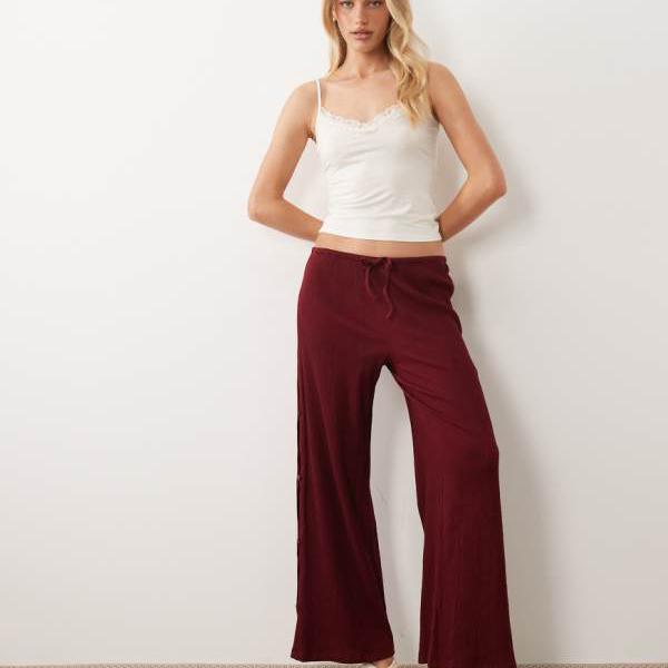 エイソス ASOS asos ASOS DESIGN 雑ぜ合わせる＆擦り付け木 コットンクリンクル ワイドレッグパンツ（木ノ実） ズボン下 下つ方 レディース 亭主もち インポートブランド ごく小さい大きさから大層らしい大きさまで
