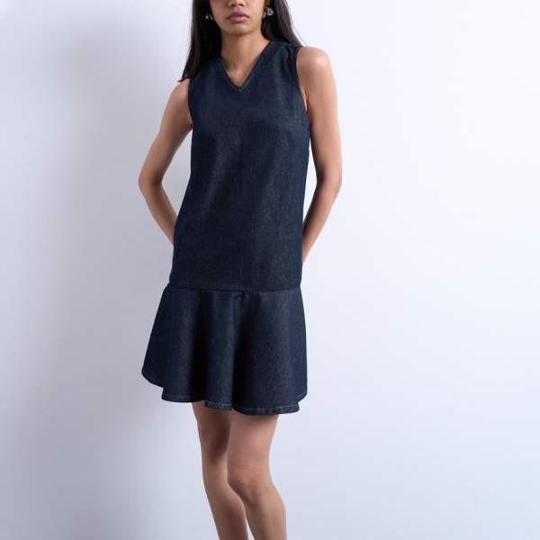 トップショップ Topshop TOPSHOP トップショップのインディゴリンスデニムVネックペプラムミニドレス ワンピース レディース 女性 インポートブランド 小さいサイズから大きいサイズまで｜セレクトショップ　Diva　Closet