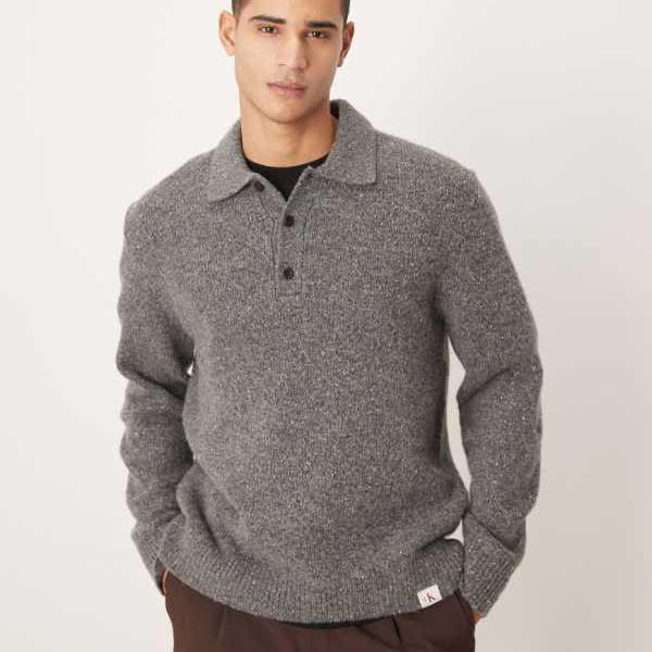 カルバンクラインジーンズ Calvin Klein Jeans カルバン・クライン・ジーンズのポロネックニットジャンパー（薄墨色） トップス メンズ 成人男性 インポートブランド たわい無い大きさから大層らしい大きさまで