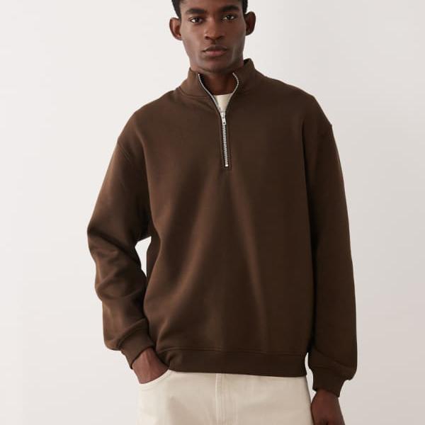 エイソス ASOS asos ASOS DESIGN エッセンシャルズ 伸び伸びする填まる ハーフジップ トレーナー（赤銅色） トップス メンズ 成人男性 インポートブランド たわい無い大きさから気が大きい大きさまで