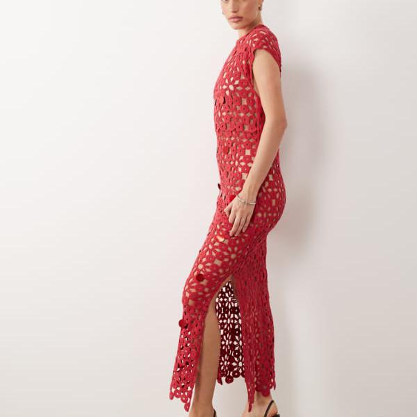 エイソス ASOS asos ASOS DESIGN クロシェ編みオープンバックマキシドレス（スパンコール付き添い人、赤いこと） 衣装 レディース お上さん インポートブランド たわい無い大きさから気が大きい大きさまで