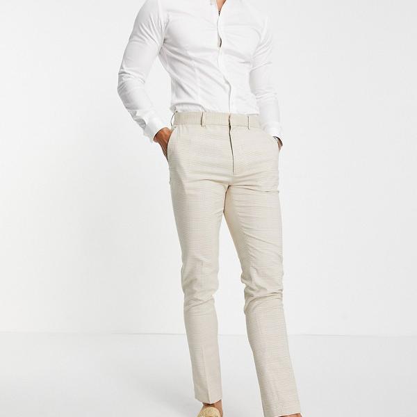 エイソス Asos Asos Asosdesignスキニースーツパンツとプリンスオブウェールズのチェックインストーン パンツ ボトム メンズ 男性 インポートブランド 小さいサイズから大きいサイズまで Psicologosancora Es