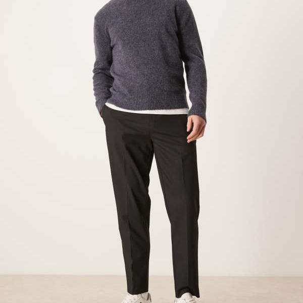 エイソス ASOS asos ASOS DESIGNのかっこ良いなテーパードのコンフォートストレッチパンツ（ブラックツイル、伸縮性酉の方角） ズボン下 下つ方 メンズ 成人男性 インポートブランド ごく小さい大きさから大層らしい大きさまで