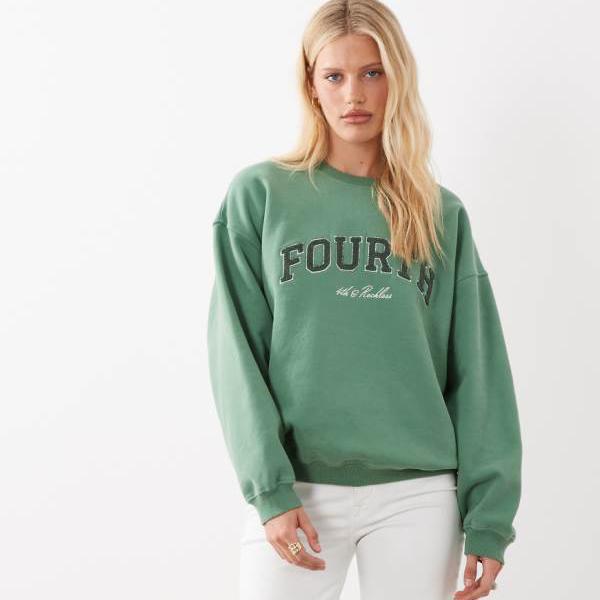 4th & Recklessのコットンボアロゴスウェットシャツ（ウォッシュドグリーン） トップス レディース 女性 インポートブランド 小さいサイズから大きいサイズまで｜セレクトショップ　Diva　Closet 17,042円