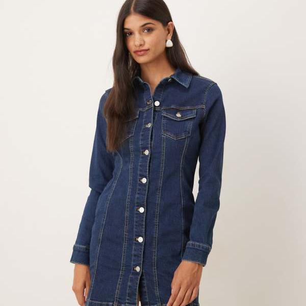 エイソス ASOS asos ASOS DESIGN デニム ロングスリーブ フィットシャツ ミニドレス（リンス） トップス レディース 女性 インポートブランド 小さいサイズから大きいサイズまで
