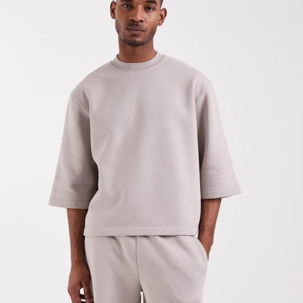 エイソス ASOS asos ASOS DESIGN 薄墨色の伸び伸びする嵌まる半袖トレイナー トップス メンズ 成人男性 インポートブランド ごく小さい大いさから惜しみ無い大いさまで トップス-メンズファッション-スウェット・トレーナー