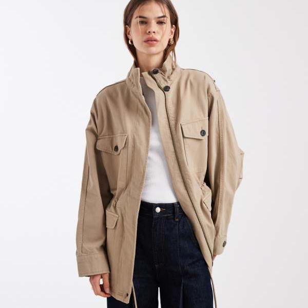 エイソス ASOS asos ASOS DESIGN 綿織物製4ポケットパーカージャケット（石ころ色つや） アウター レディース 成人女性 インポートブランド 弱められた大きさから馬鹿でかい大きさまで