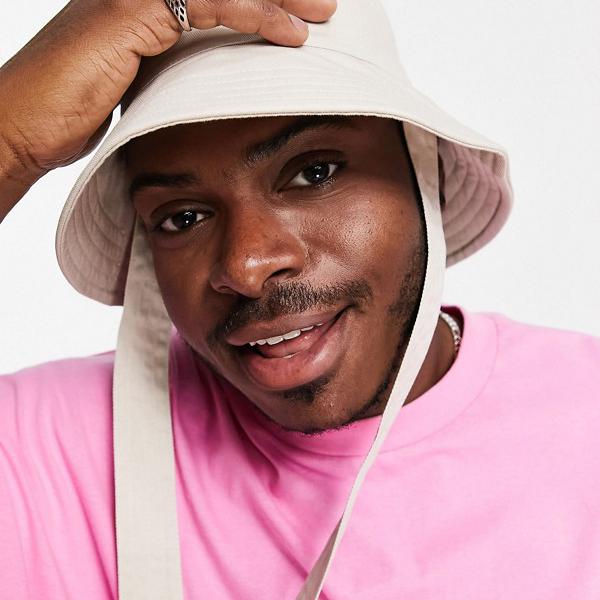 エイソス Asos Asos Asosdesignベージュのネクタイ付きワイドつばバケットハット 帽子 メンズ 男性 インポートブランド Psicologosancora Es