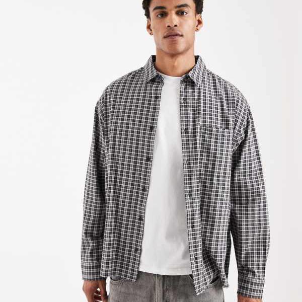 エイソス ASOS asos ASOS DESIGN オーバーサイズ ダッドチェックシャツ（ブラック） トップス メンズ 男性 インポートブランド 小さいサイズから大きいサイズまで