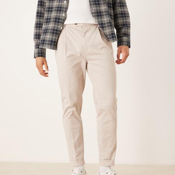 エイソス ASOS asos ASOS DESIGN かっこ良い綿織物 テーパード チノズボン下（石ころ、折りかえし繰り上げる付き添い人） ズボン下 下つ方 メンズ 成人男性 インポートブランド ごく小さい大きさから大層らしい大きさまで
