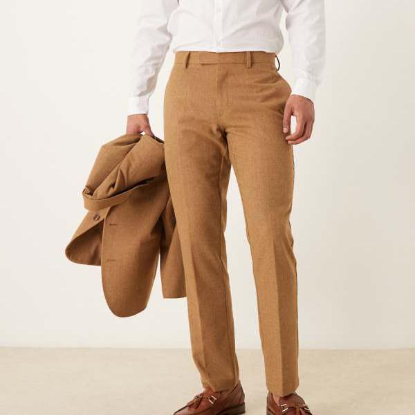 エイソス ASOS asos ASOS DESIGN ウールブレンド スリムスーツパンツ（ブラウン） パンツ ボトム メンズ 男性 インポートブランド 小さいサイズから大きいサイズまで