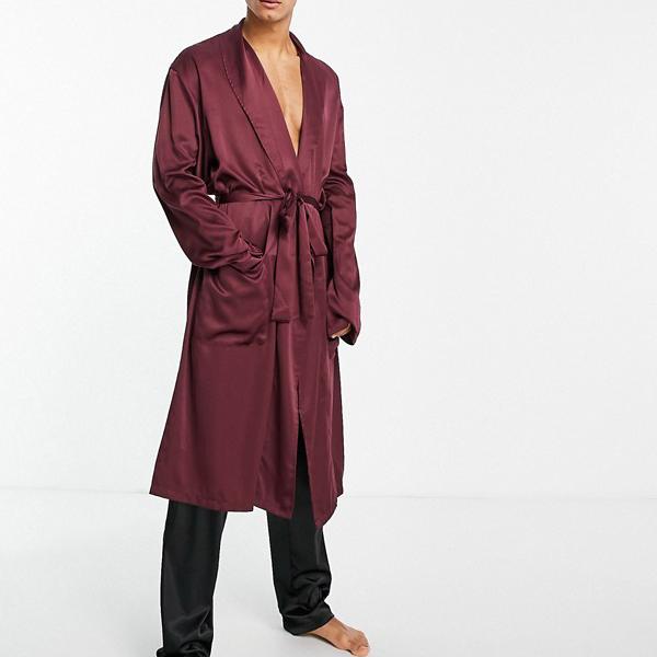 ニュールック New Look バーガンディのニュールックサテンドレッシングガウン 部屋着 メンズ 男性 インポートブランド 小さいサイズから大きいサイズまで Sale 91 Off